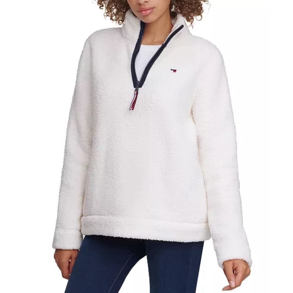 Tommy Hilfiger White Fuzzy Zip-Up Sweatshirt Size XL New! - Picture 8 of 8